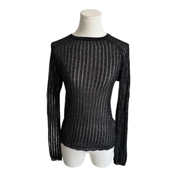 Zara Tops - ZARA Fitted Sweater Black Metallic Sparkle size L Crochet See Through Party